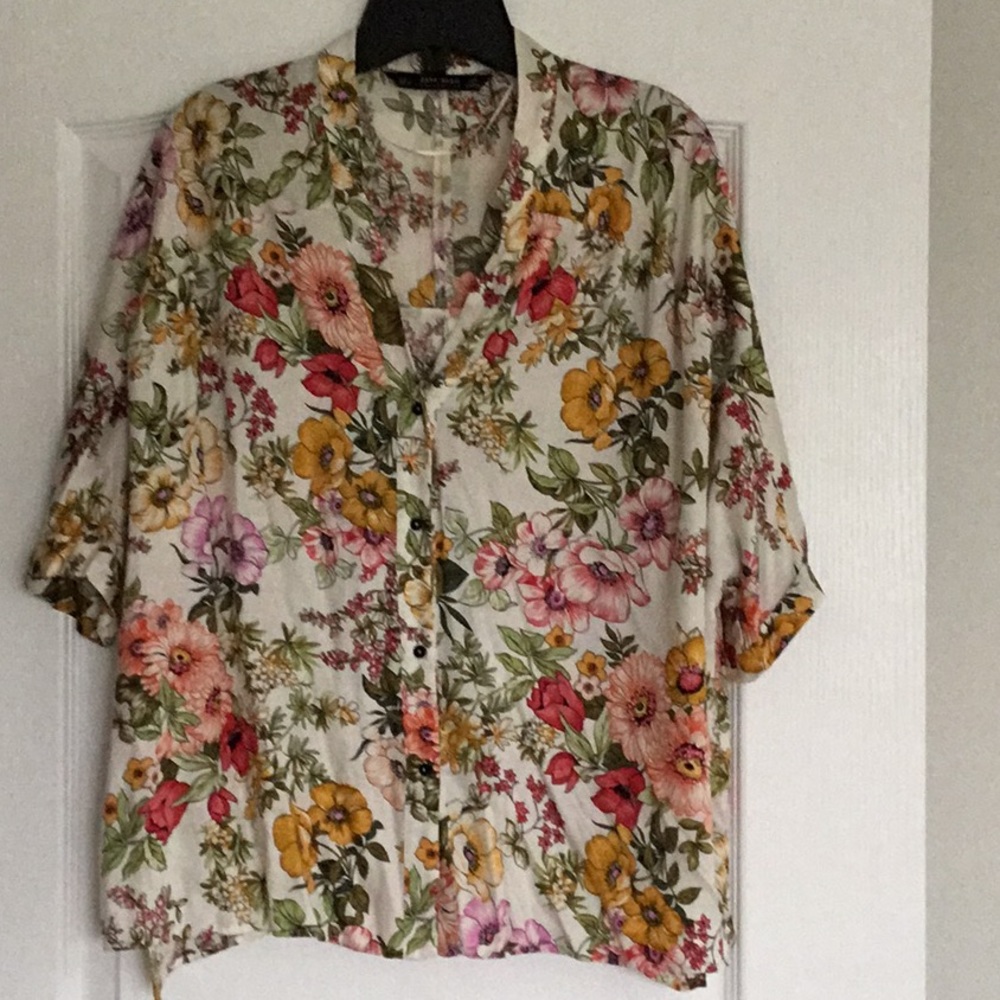 ZARA floral button down boho blouse - size L